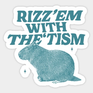 Rizz Em With The Tism Shirt, Funny Capybara Meme Sticker